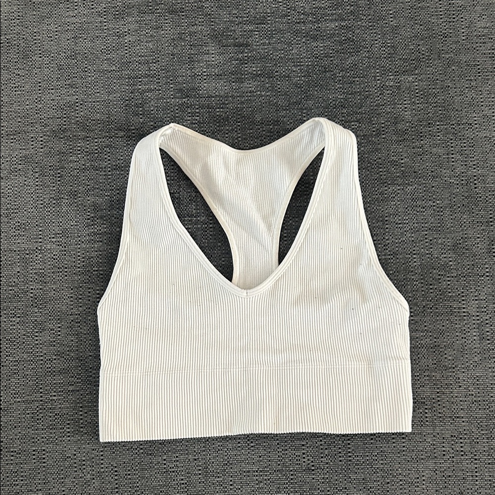 Gilly Hicks White Ribbed Racerback Tank Bra
